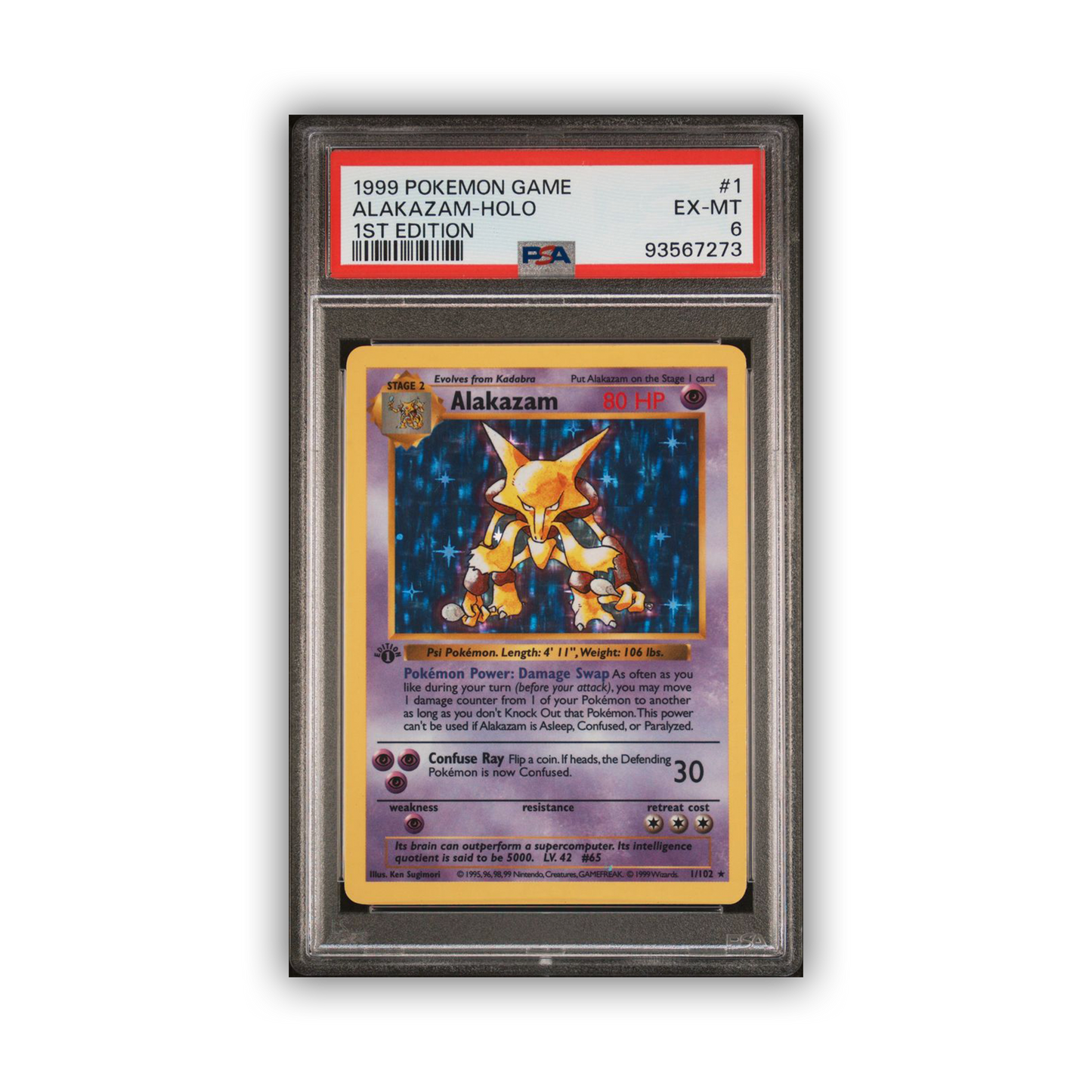 PSA 6 1st Edition Alakazam - Shadowless Base 1999